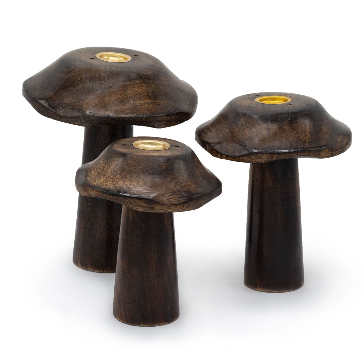 Mango Wood Mushroom Incense Cone Holder – Set of 3