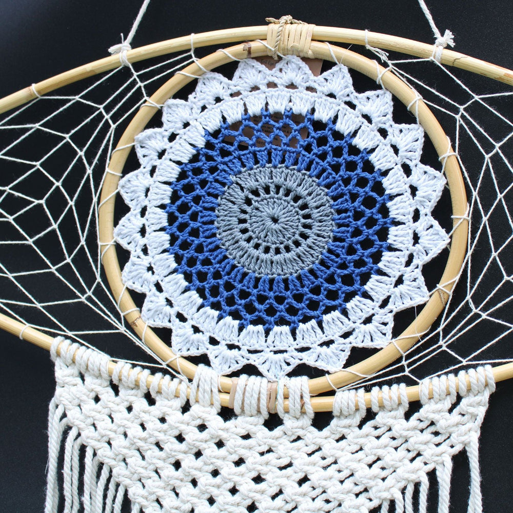 Evil Eye Protection Dreamcatcher | Large Macramé White, Blue & Grey 70cm