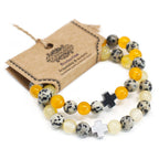 Dalmatian Jasper & Yellow Agate Set of 2 Gemstones Friendship Bracelets - Protection