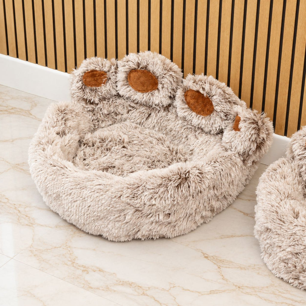 Paw-Shaped Plush Pet Bed for Cats & Small Dogs - Large (70cm)