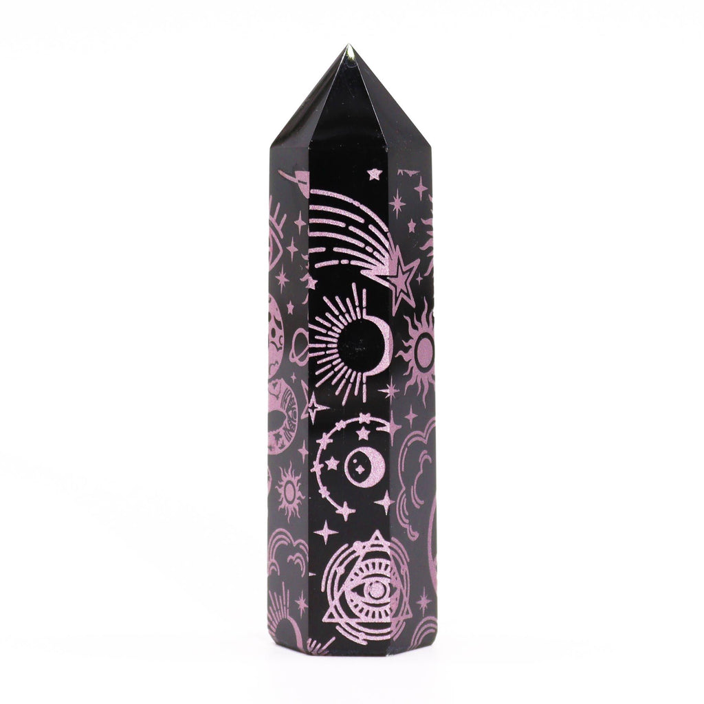Mystic Story Rose Pink Black Obsidian Point