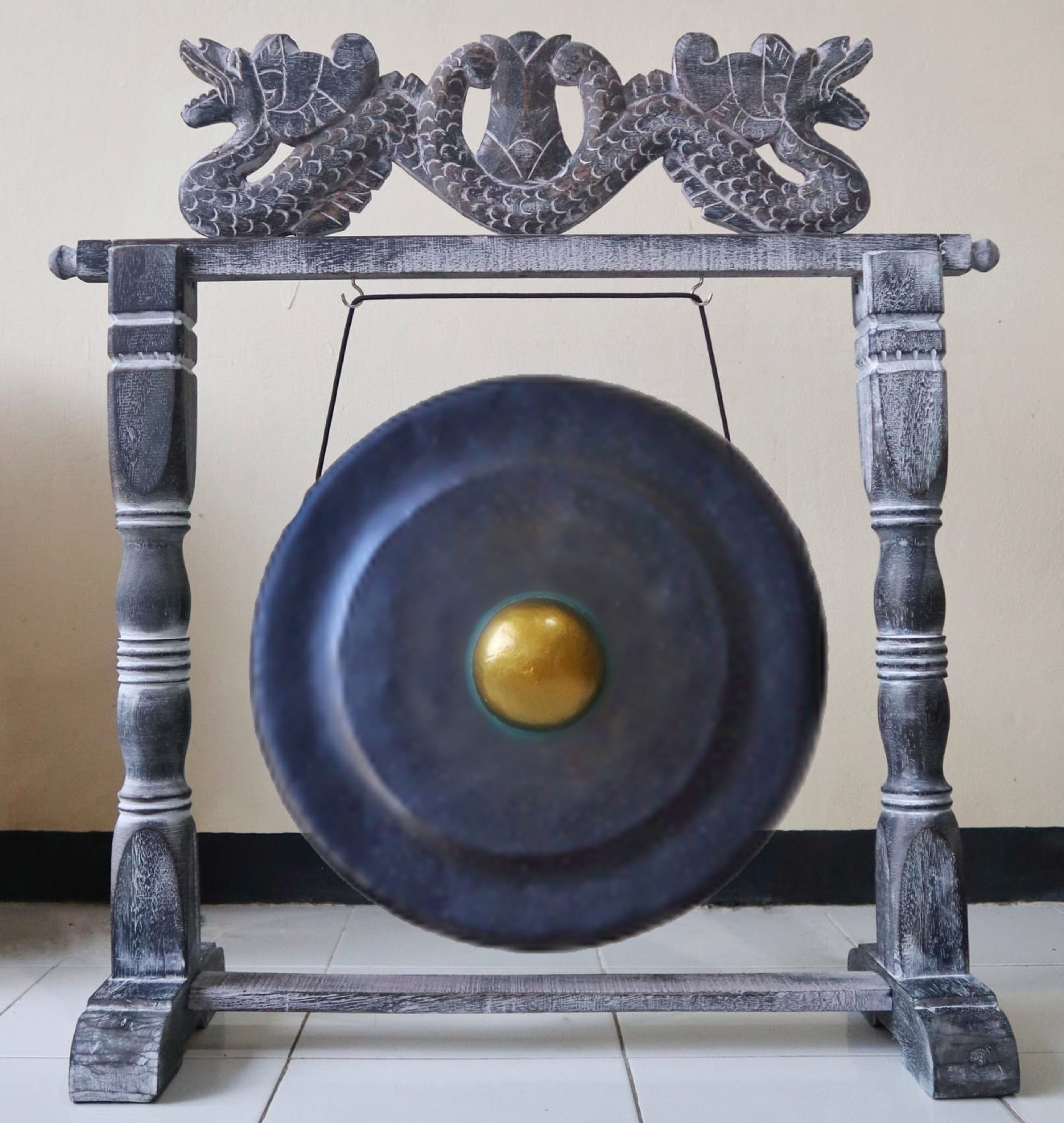 Balinese Gong with Dragon Stand - 50cm - Black