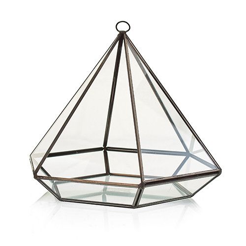 Geometric Crystal Display Terrarium — Large Diamond Brass Frame