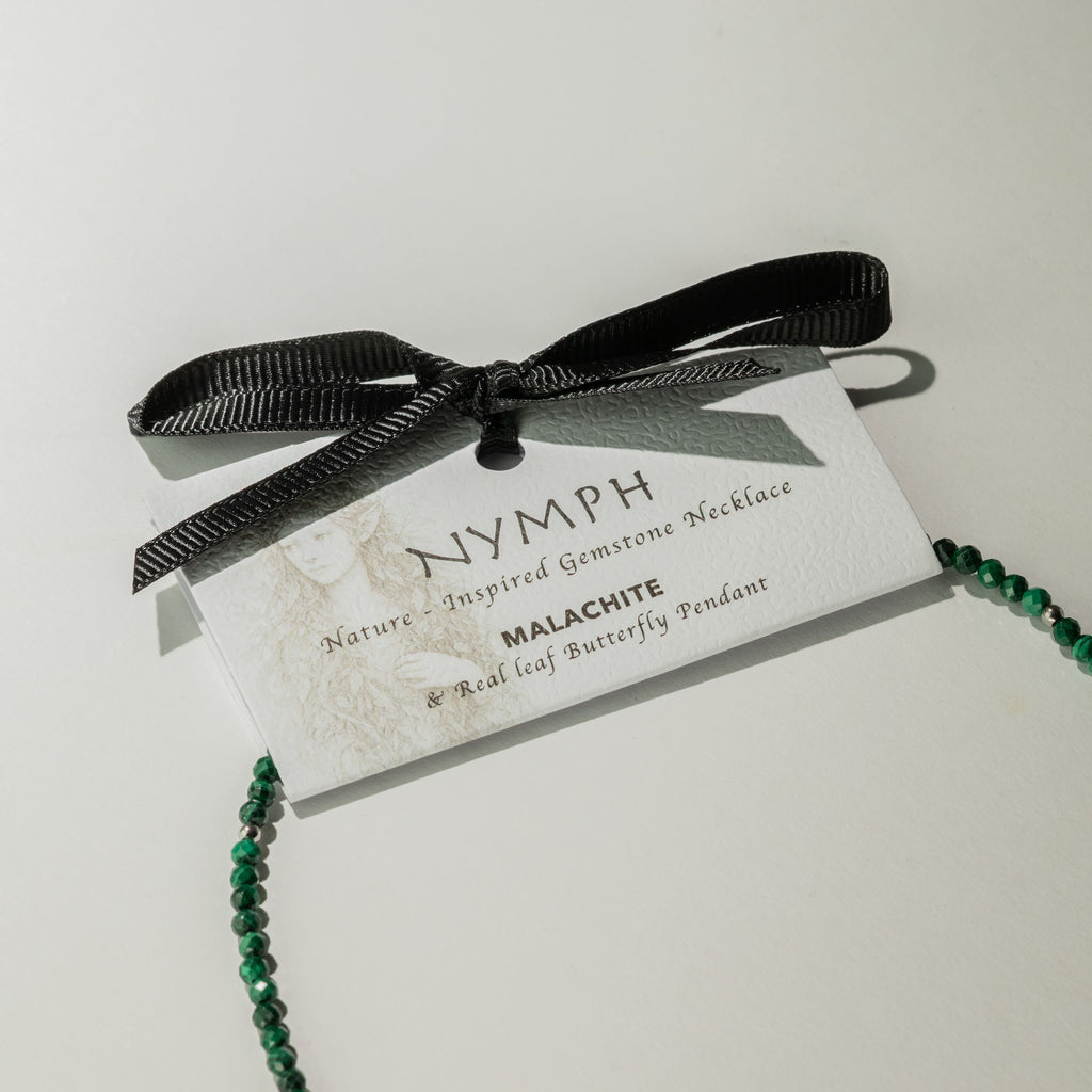 Nymph Malachite Gemstone Necklace | Real Leaf Butterfly Pendant