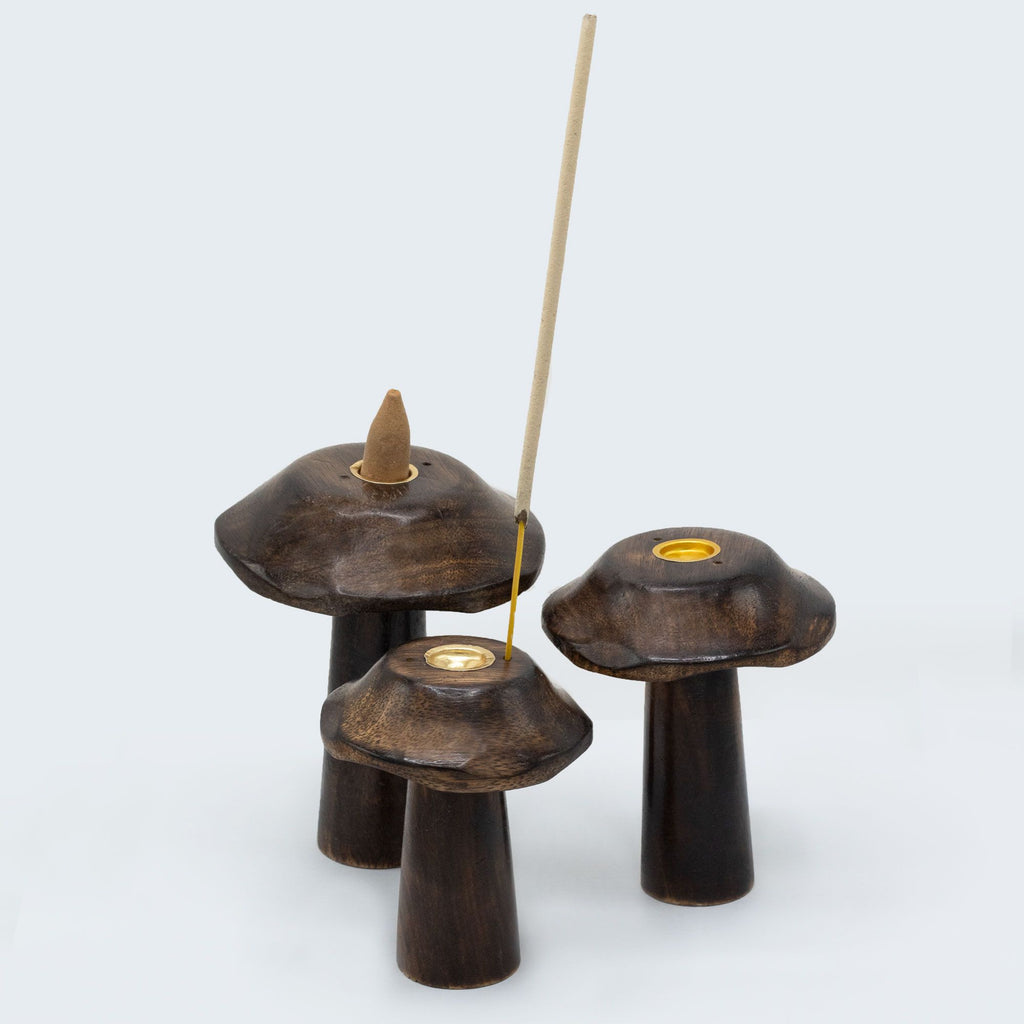 Mango Wood Mushroom Incense Cone Holder – Set of 3