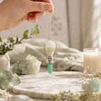 Green Aventurine Angel Pendulum | Carved Angel with Silver-Tone Ring