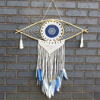 Evil Eye Protection Dreamcatcher | Large Macramé White, Blue & Grey 70cm