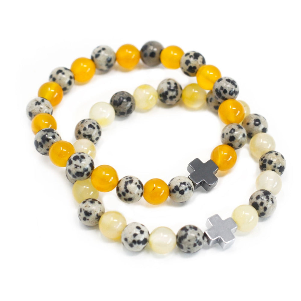 Dalmatian Jasper & Yellow Agate Set of 2 Gemstones Friendship Bracelets - Protection
