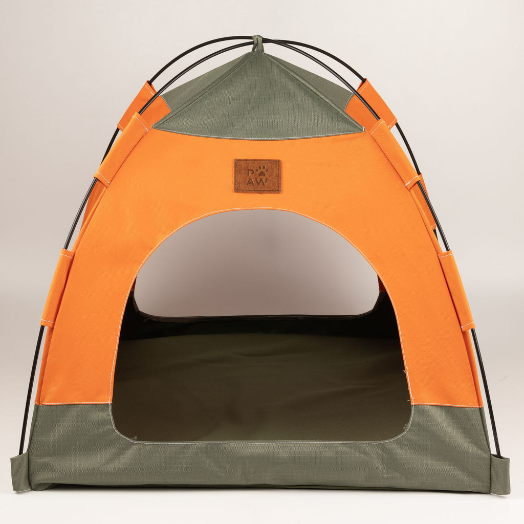 Tent Pet Bed for Cats & Very Small Dogs - Green & Orange (48 × 48 × 40cm)