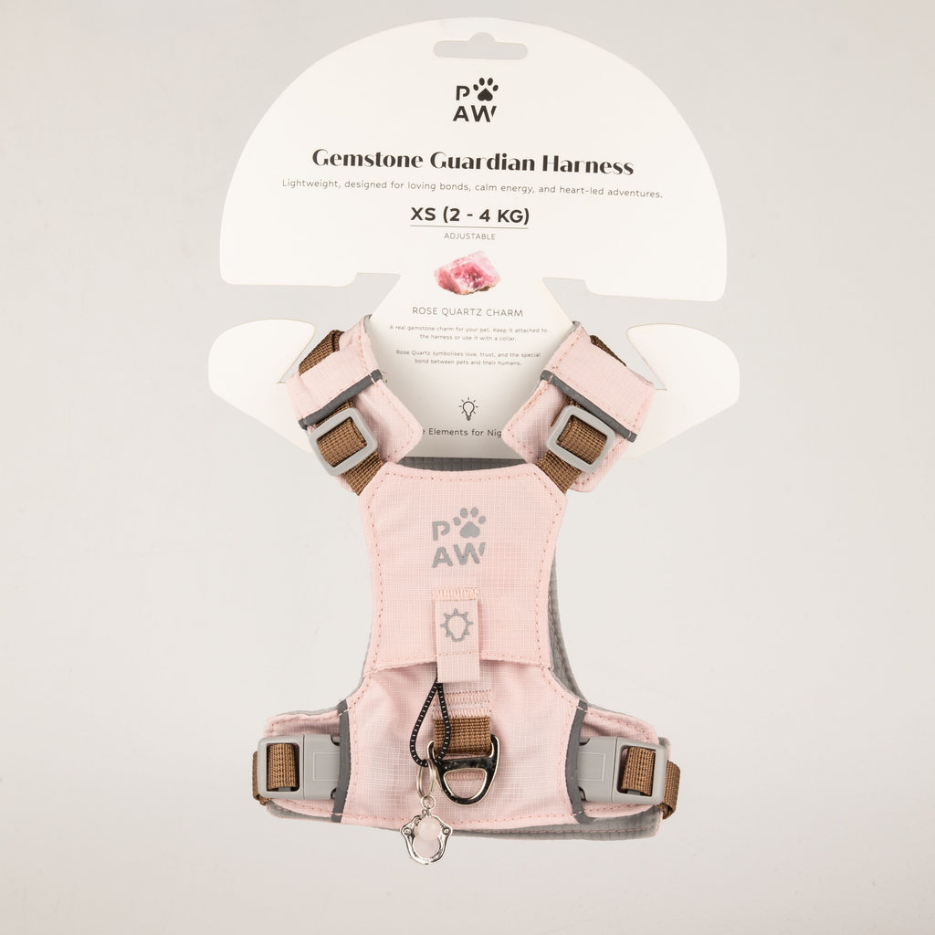 Dog Step-In Guardian Harness with Reflective Mesh & Rose Quartz Charm - Soft Pink - Extra Small (2-4kg)