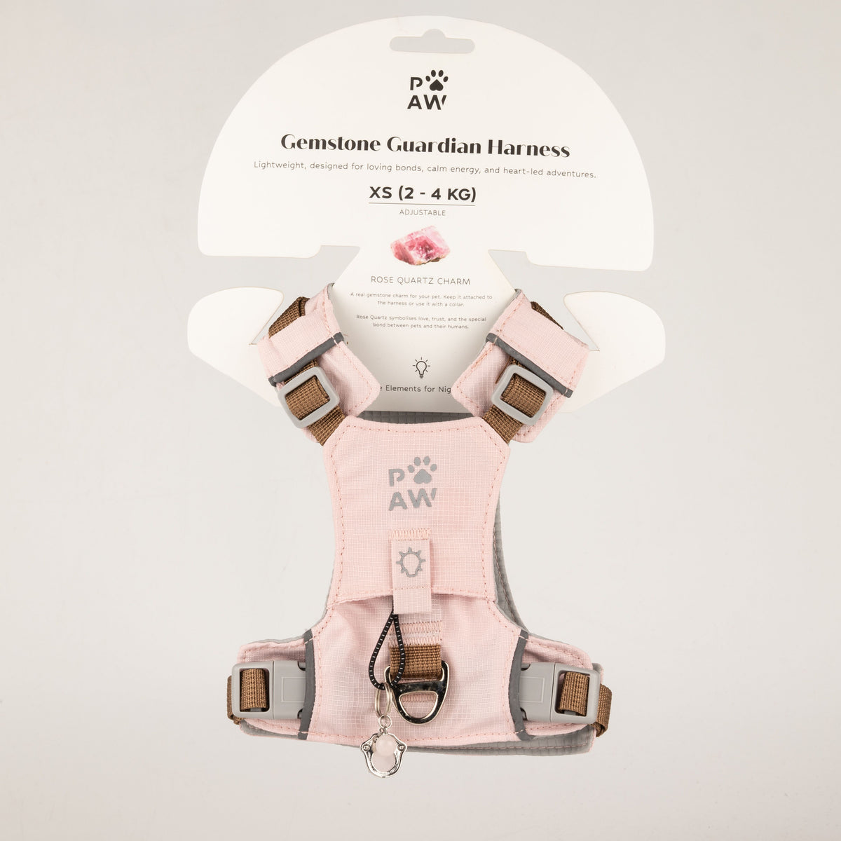 Dog Step-In Guardian Harness with Reflective Mesh & Rose Quartz Charm - Soft Pink - Extra Small (2-4kg)