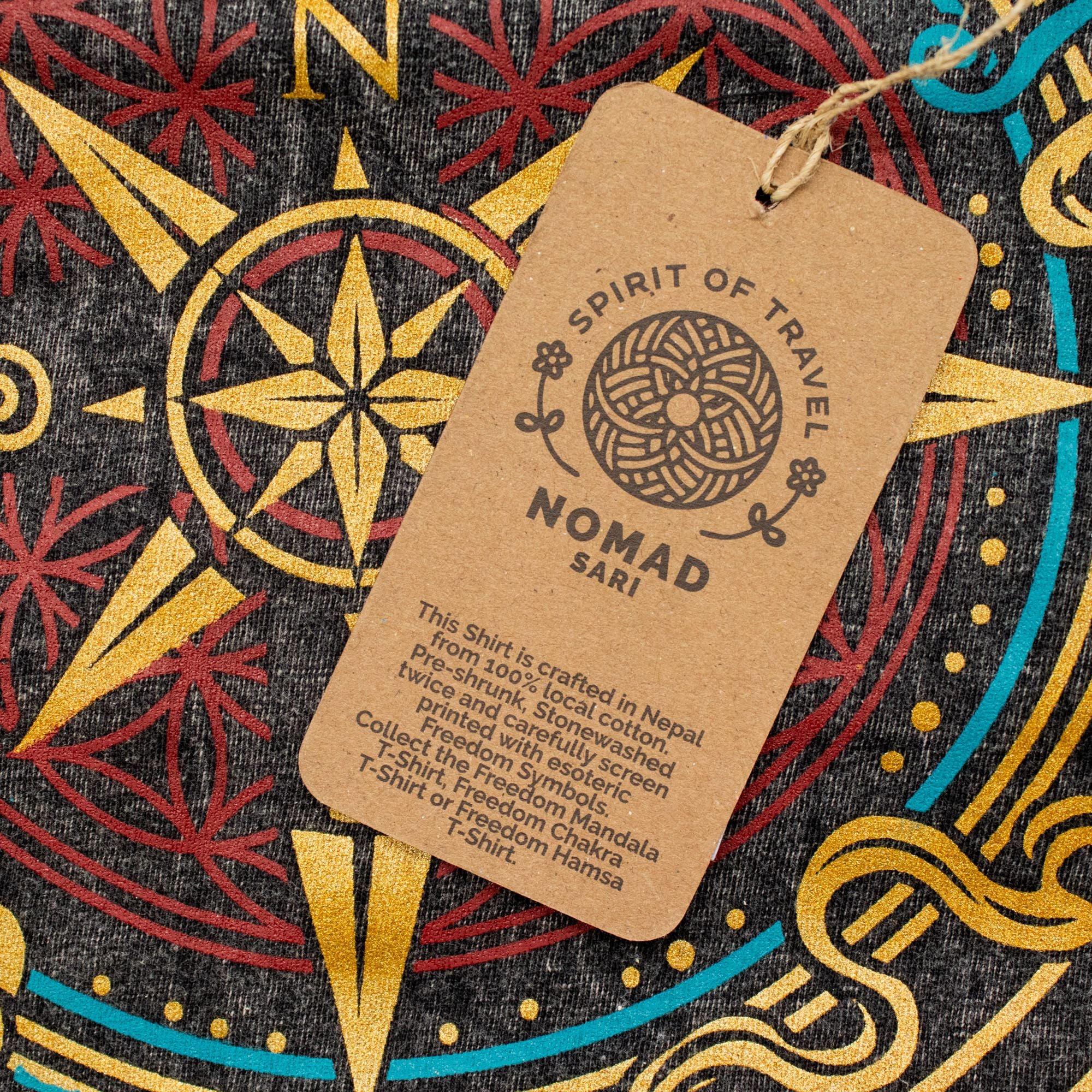 Nomad Sari Stonewashed Cotton T-Shirt | Compass of Life | Charcoal | Small