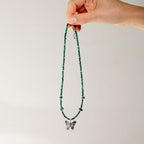 Nymph Malachite Gemstone Necklace | Real Leaf Butterfly Pendant