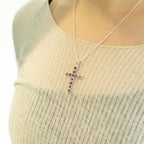 Amethyst Crucifix Pendant | Silver Plated | 45cm Chain