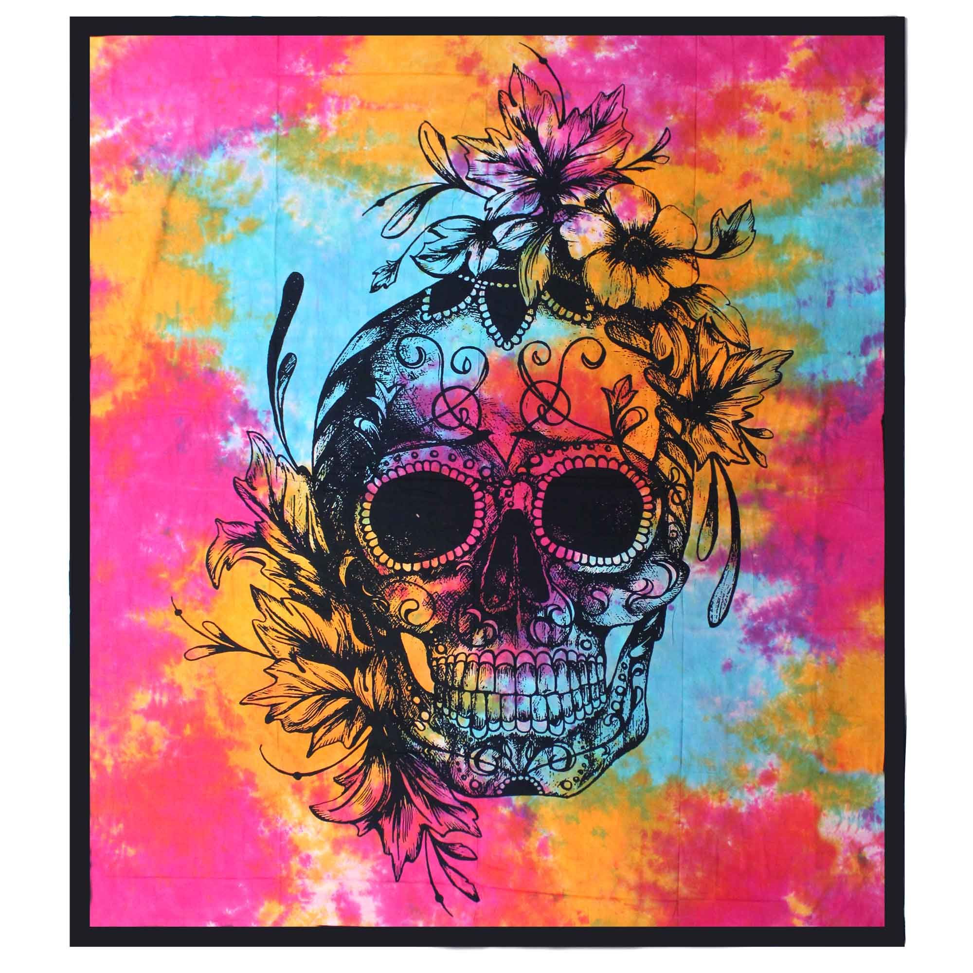 Day of the Dead Skull Double Cotton Bedspread Wall Hanging