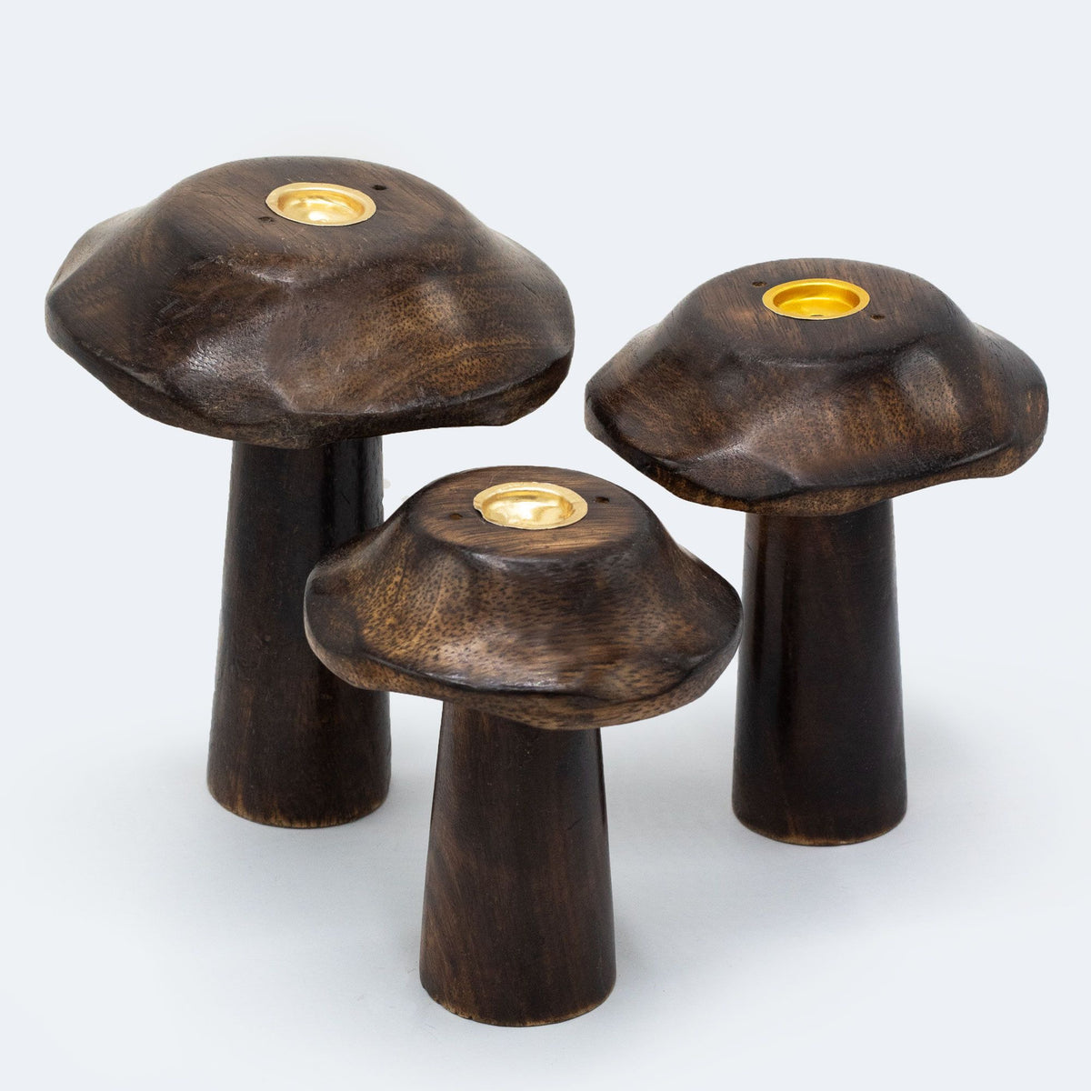 Mango Wood Mushroom Incense Cone Holder – Set of 3