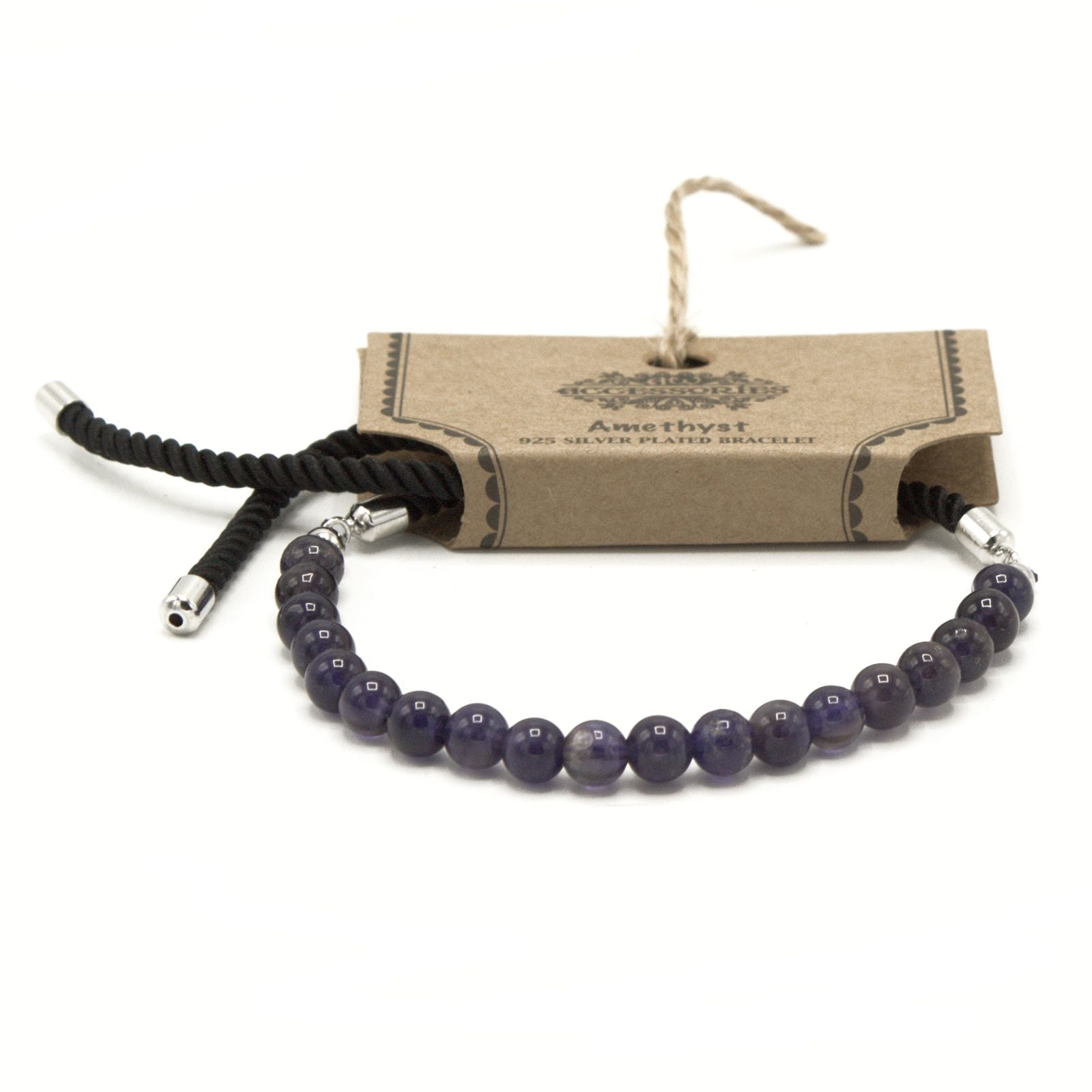 Amethyst 925 Silver Plated Gemstone Black String Bracelet