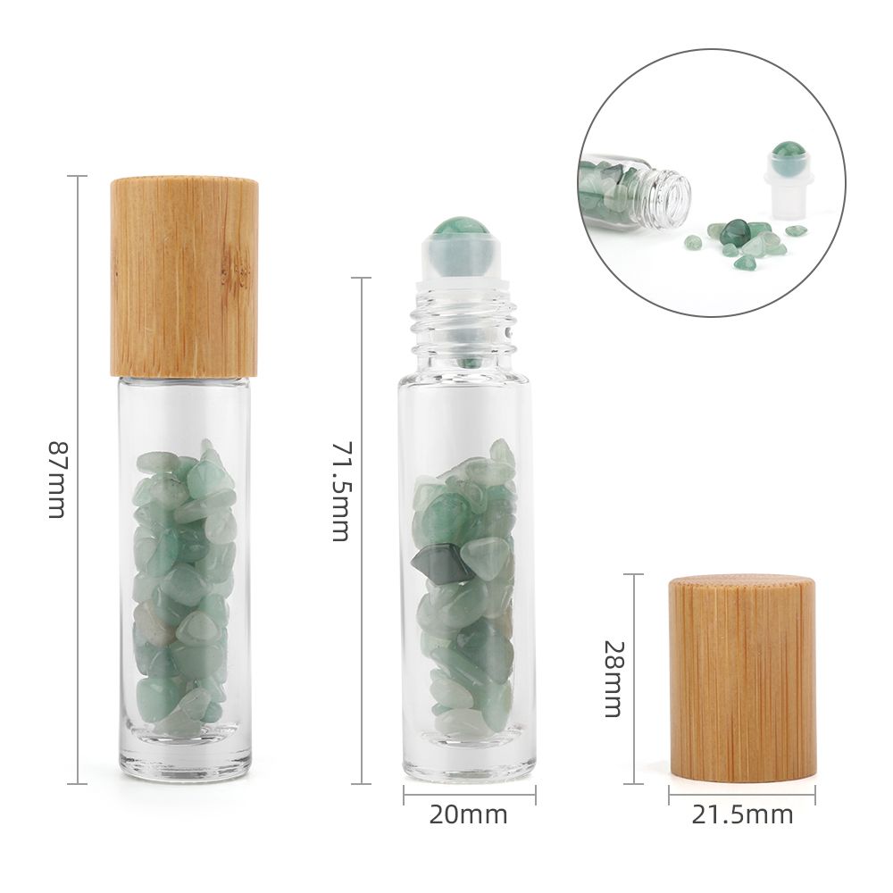 Green Aventurine Gemstone Essential Oil Roller Bottle | Wooden Cap