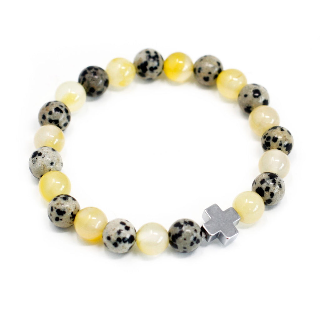 Dalmatian Jasper & Yellow Agate Set of 2 Gemstones Friendship Bracelets - Protection