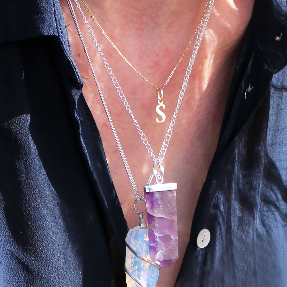 Amethyst Gemstone Flat Pencil Pendant