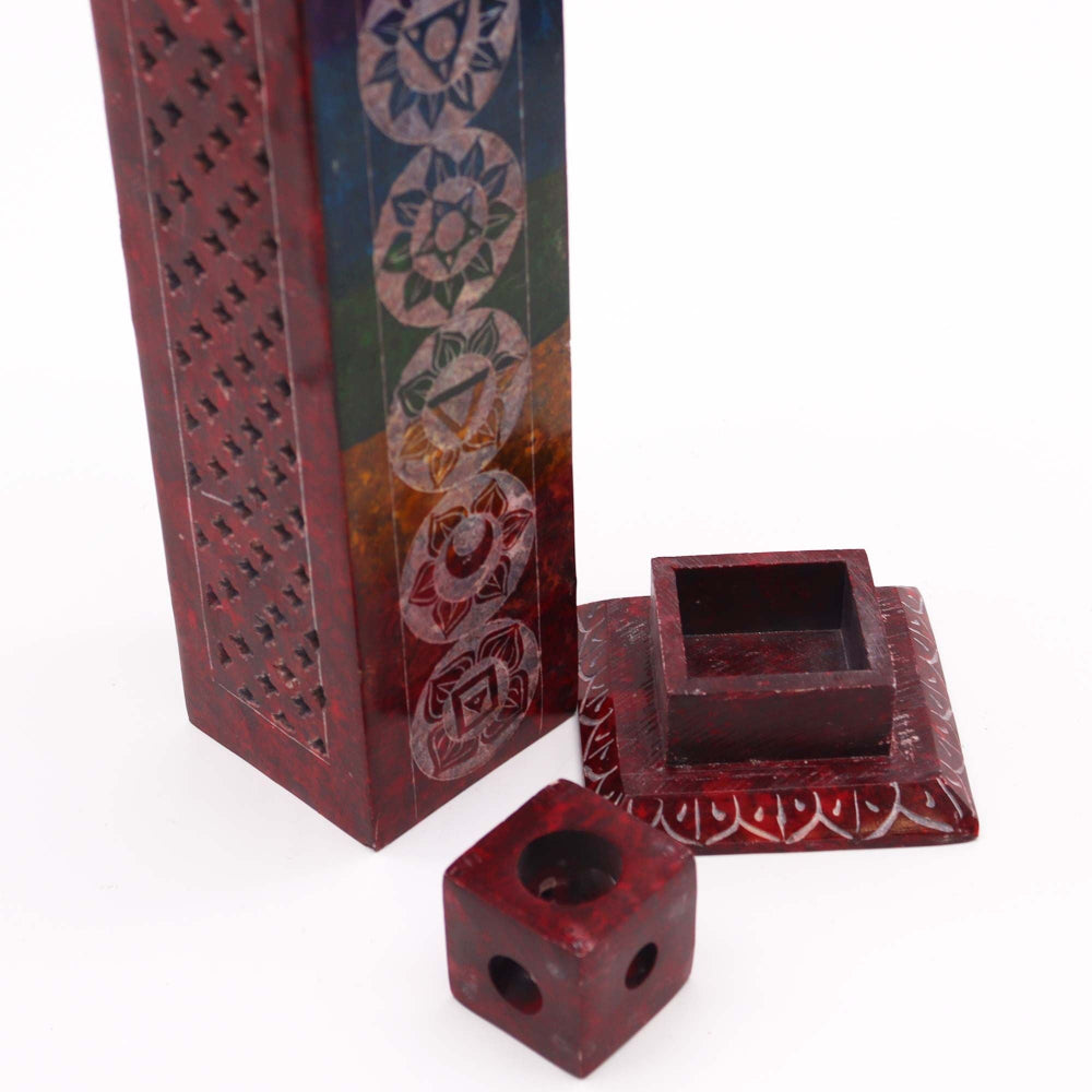 7 Chakras Soapstone Square Tower Incense Holder