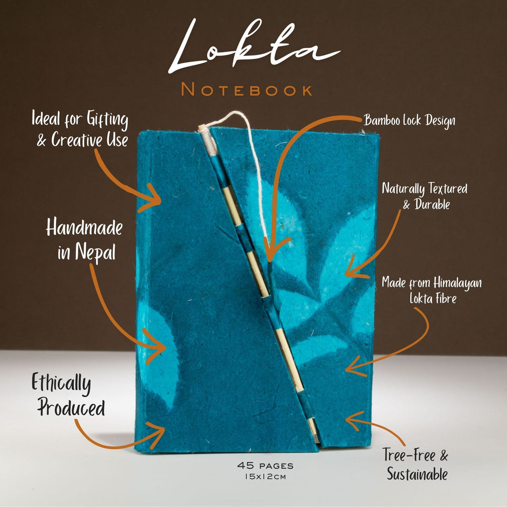 Lokta Bold Floral Midnight Blue Bamboo Lock Notebook Medium
