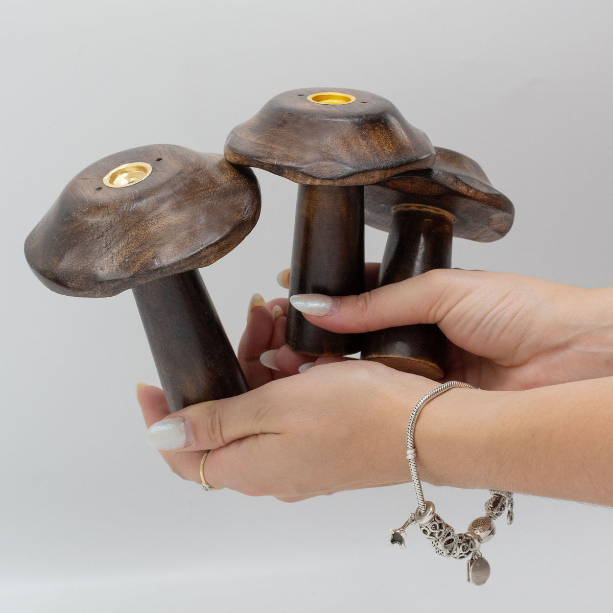 Mango Wood Mushroom Incense Cone Holder – Set of 3