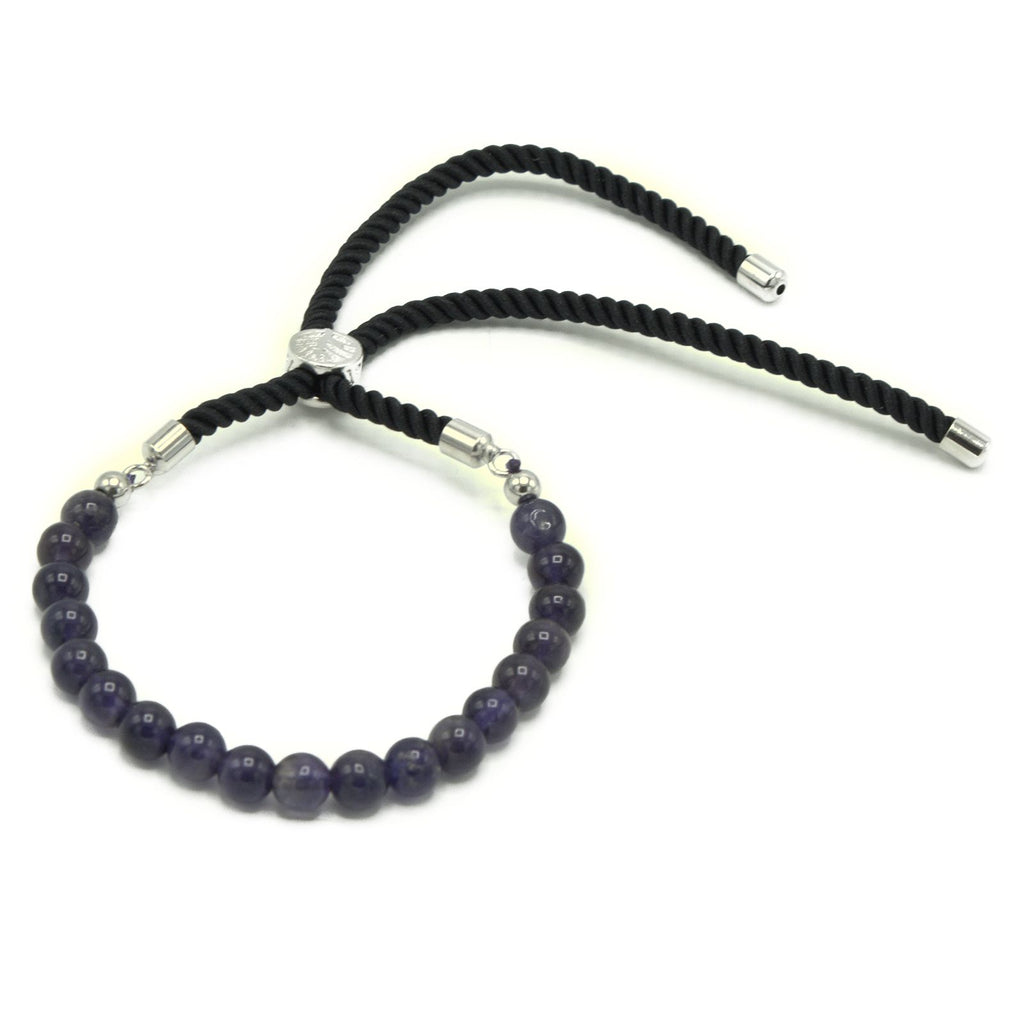 Amethyst 925 Silver Plated Gemstone Black String Bracelet
