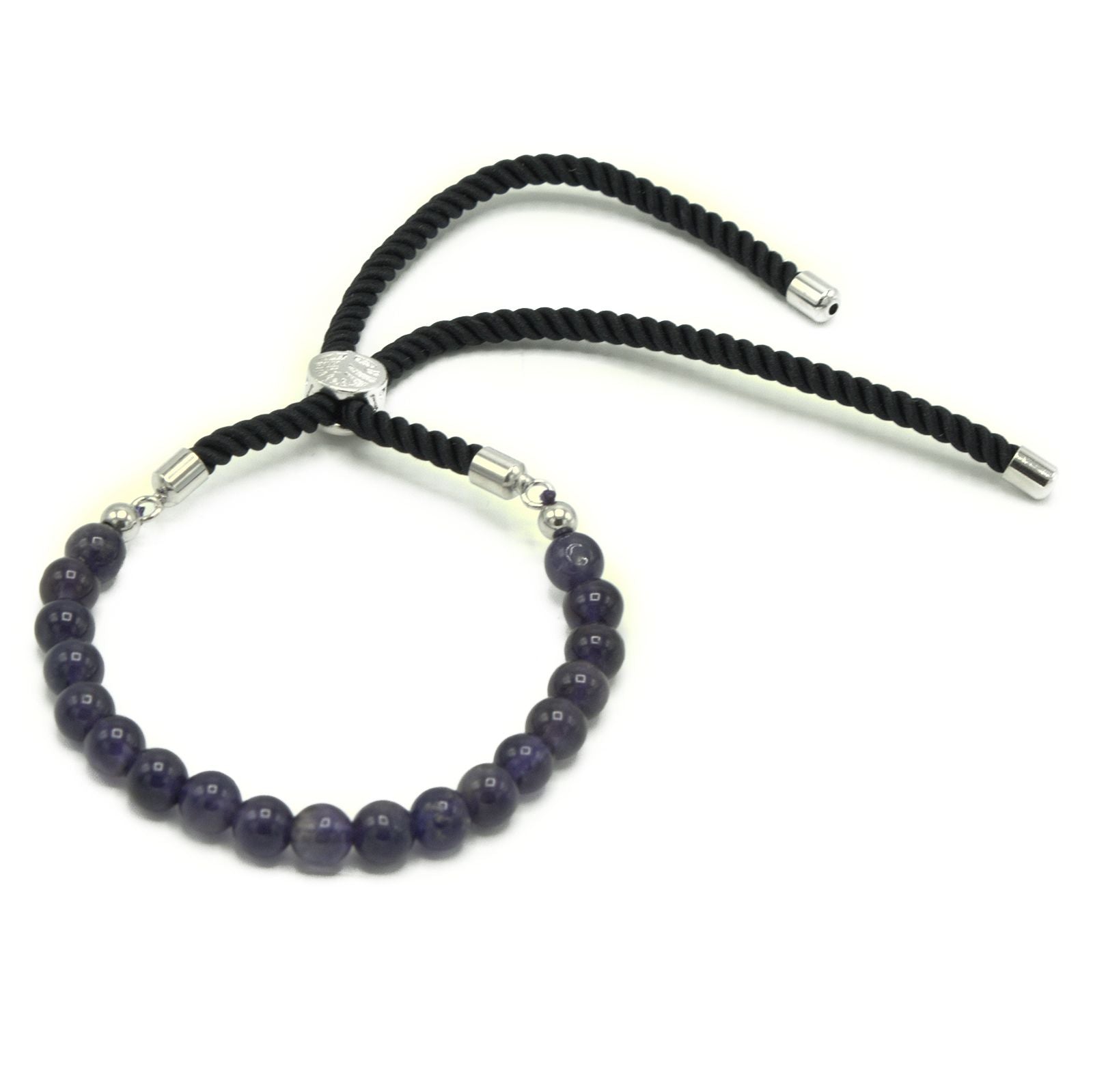 Amethyst 925 Silver Plated Gemstone Black String Bracelet