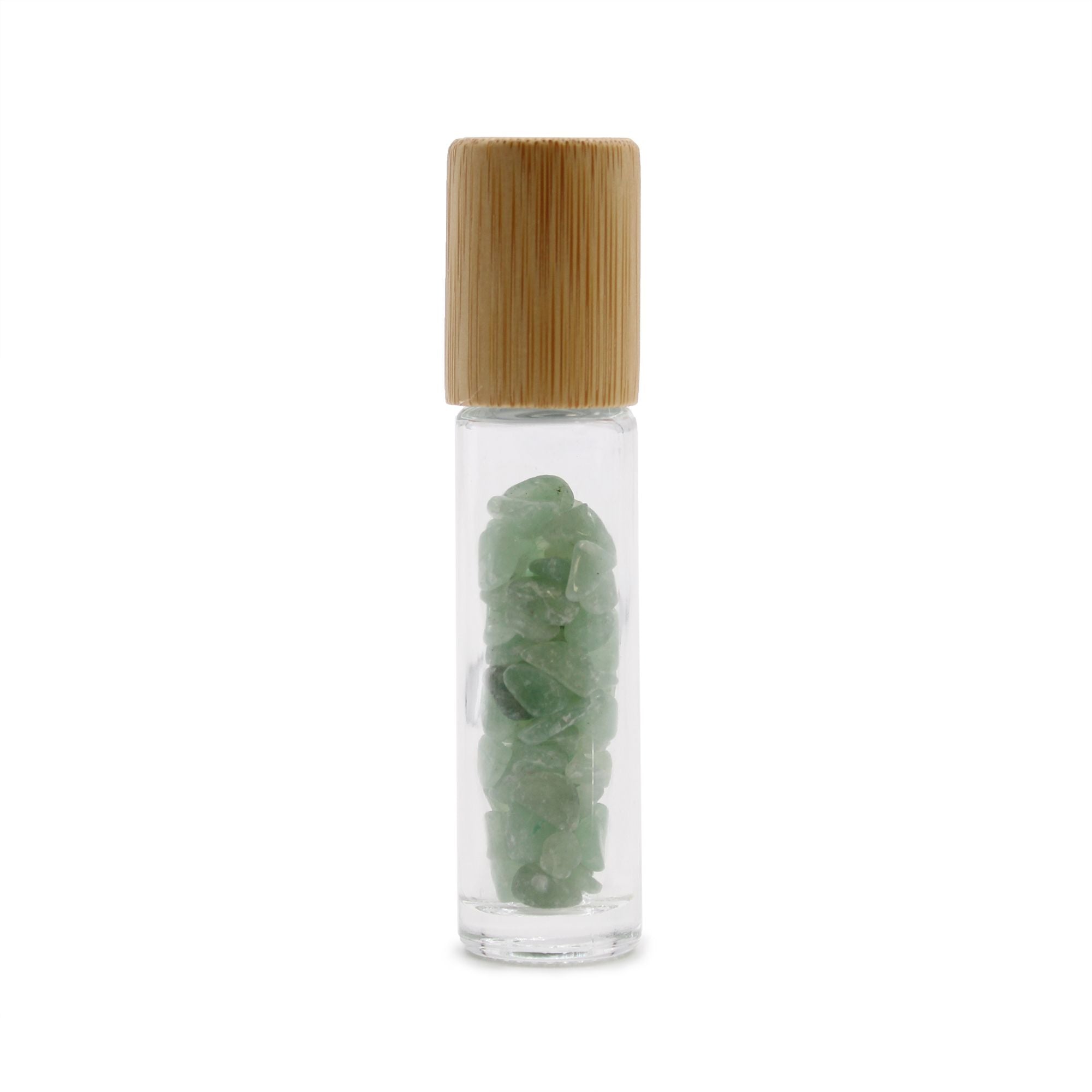 Green Aventurine Gemstone Essential Oil Roller Bottle | Wooden Cap