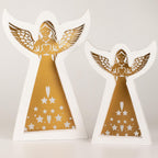 Whitewashed Mango Wood Angel Ornament with Iron Cut-Out