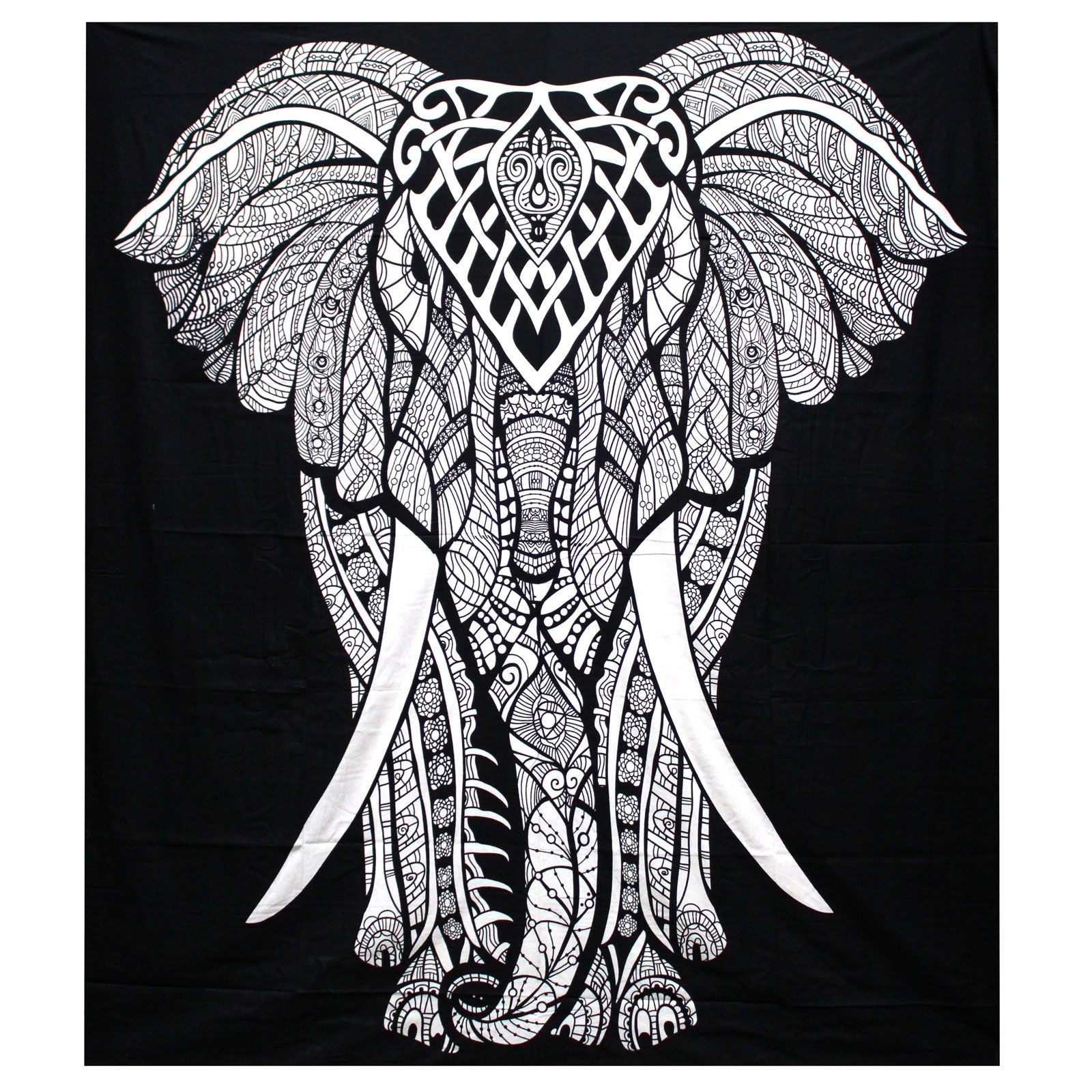 Elephant B&W Double Cotton Bedspread Wall Hanging