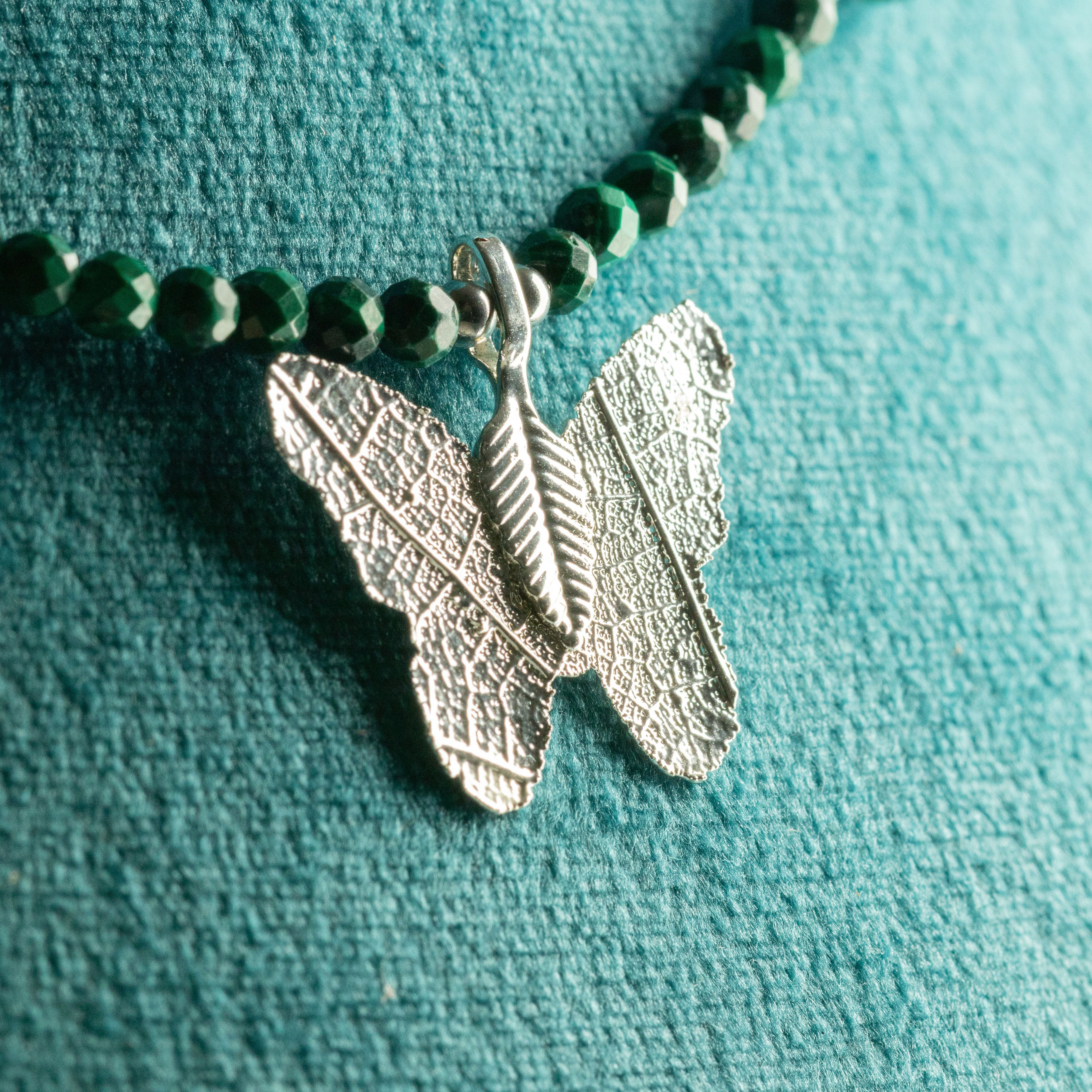 Nymph Malachite Gemstone Necklace | Real Leaf Butterfly Pendant