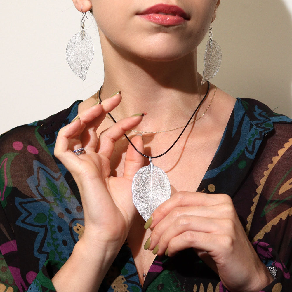 Silver  Bravery Leaf Necklace