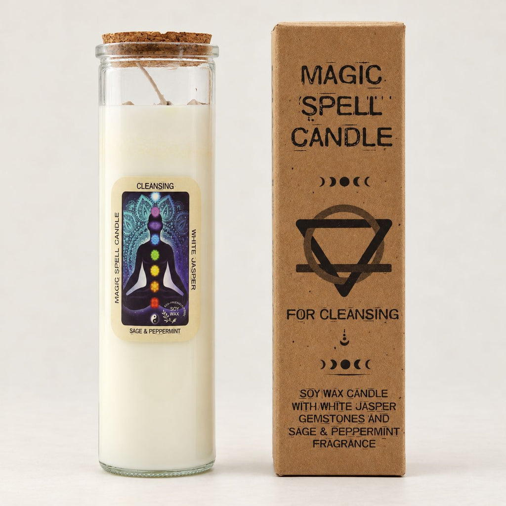 Cleansing Magic Spell Candle | Sage, Peppermint & White Jasper
