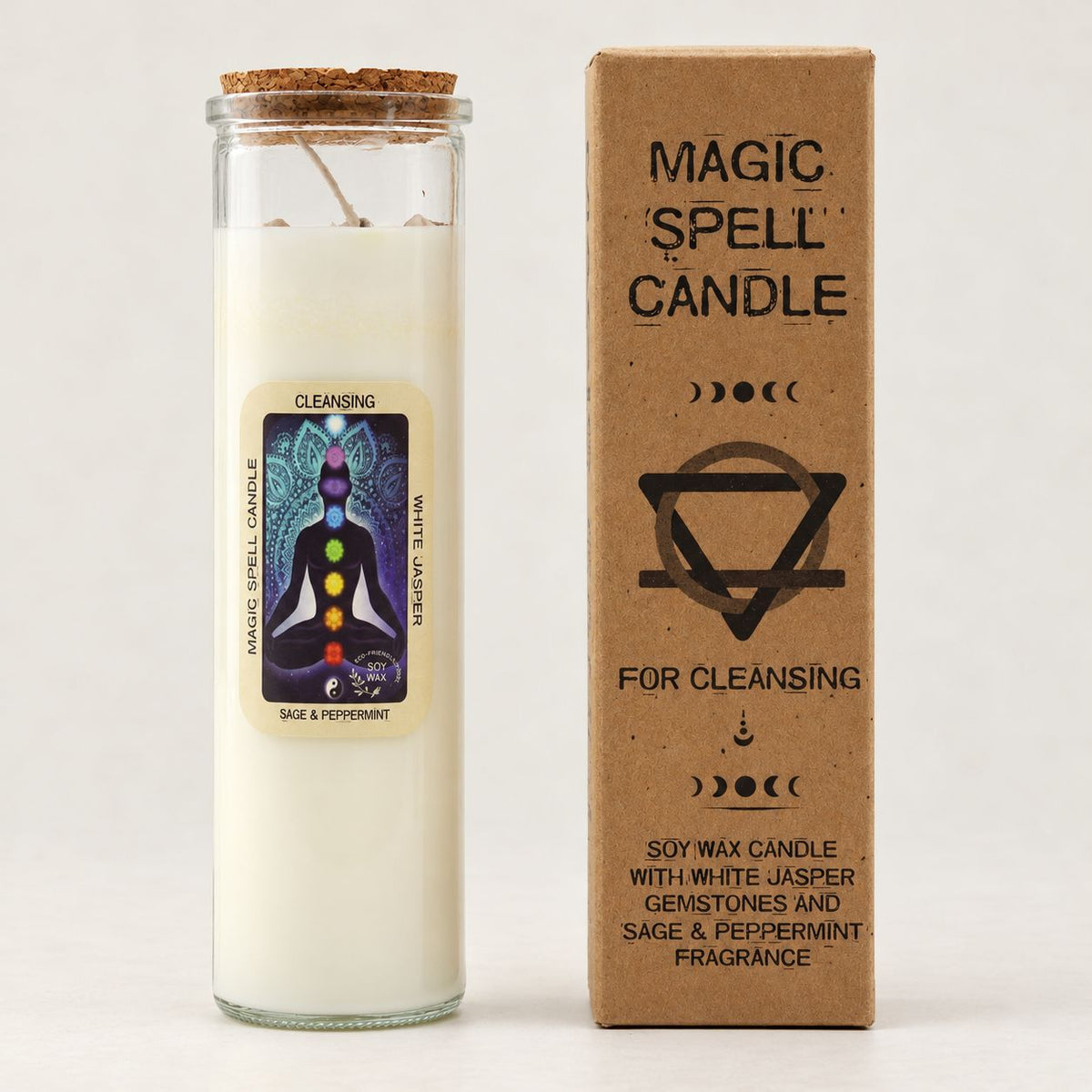 Cleansing Magic Spell Candle | Sage, Peppermint & White Jasper