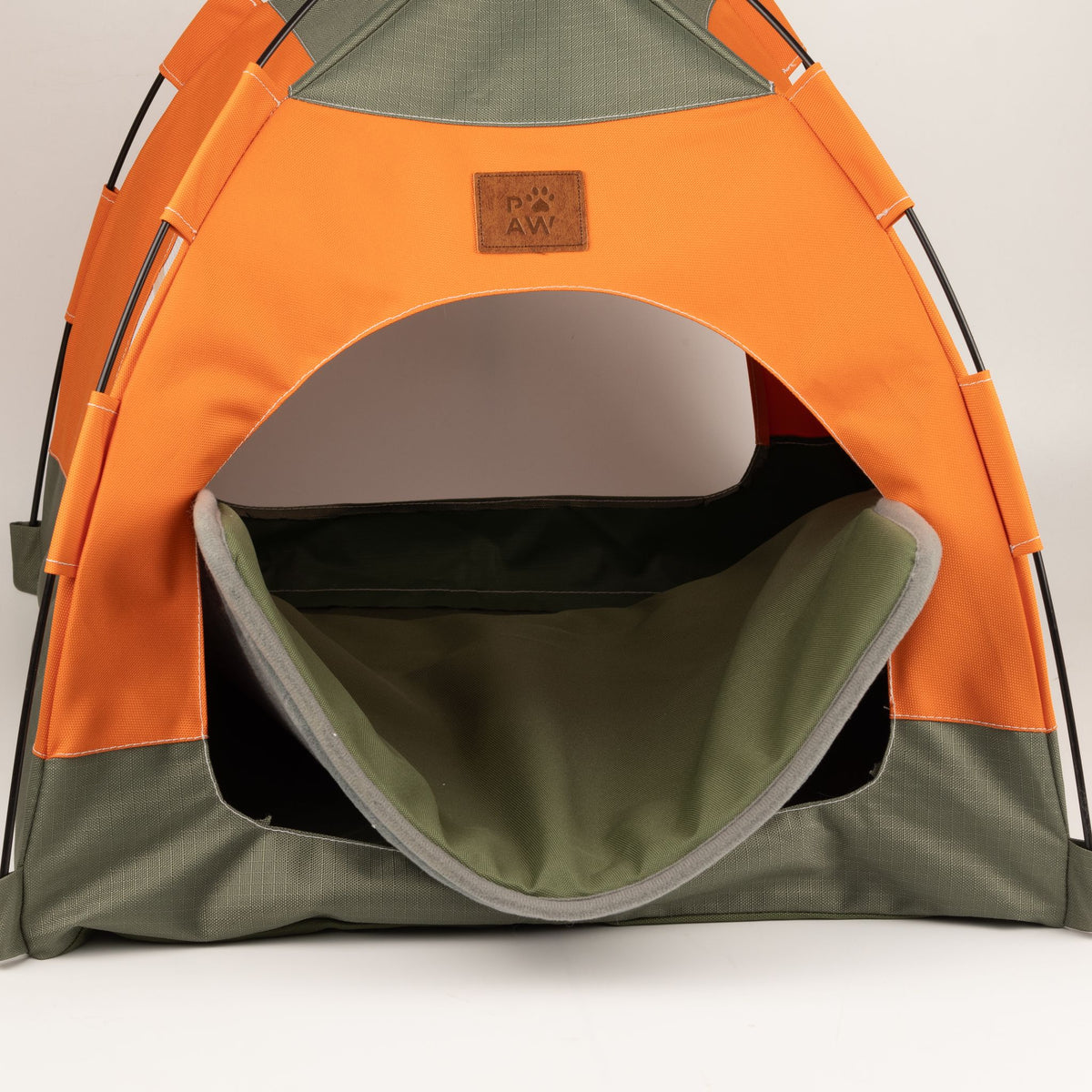 Tent Pet Bed for Cats & Very Small Dogs - Green & Orange (48 × 48 × 40cm)