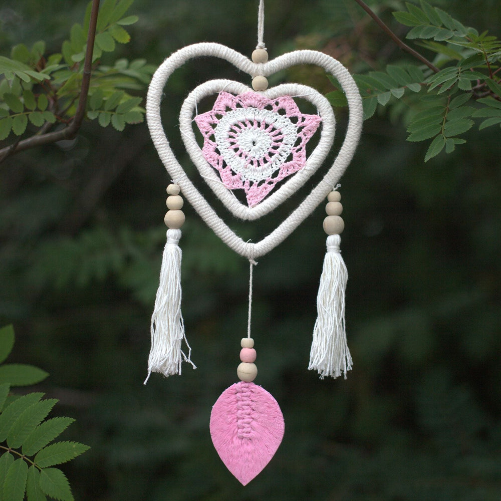 Pink Heart in Heart Dreamcatcher | Medium 35cm | Handmade in Bali