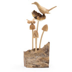 Handmade Parasite Wood Carving — Bird & Bee on Mushrooms