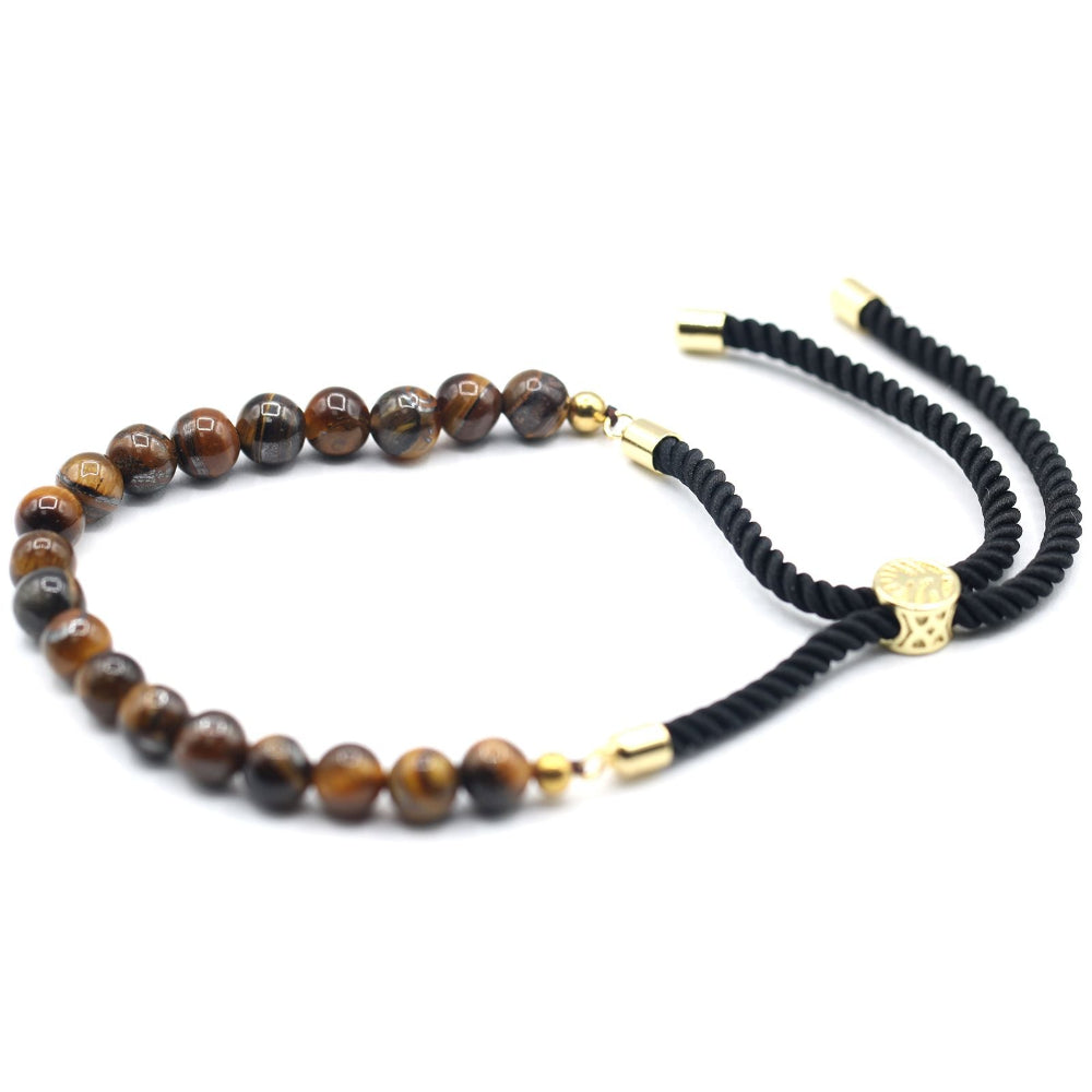Tiger Eye 18K Gold Plated Gemstone Black String Bracelet