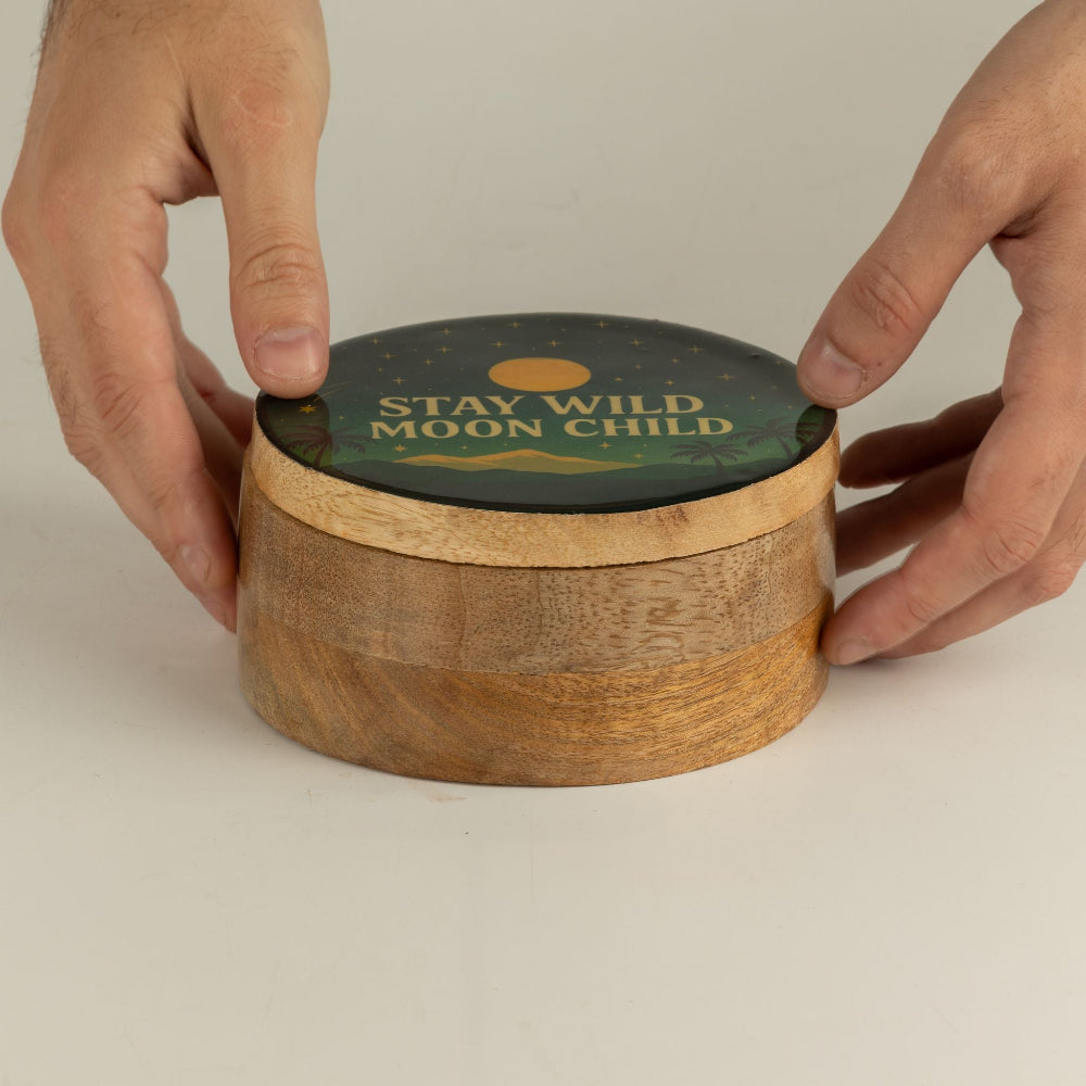 Stay Wild Moon Child Round Enamelled Keepsake Box