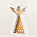Whitewashed Mango Wood Angel Ornament with Iron Cut-Out
