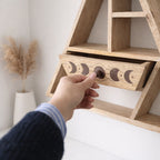 Triangle Wall Shelf with Moon Phase Drawer | Wooden Celestial Shelf