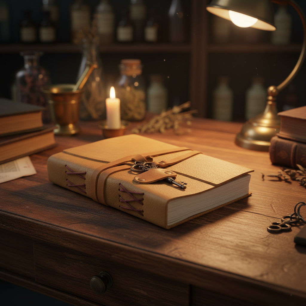 Oiled Tan Leather & Key - 200 pages - 13x18cm