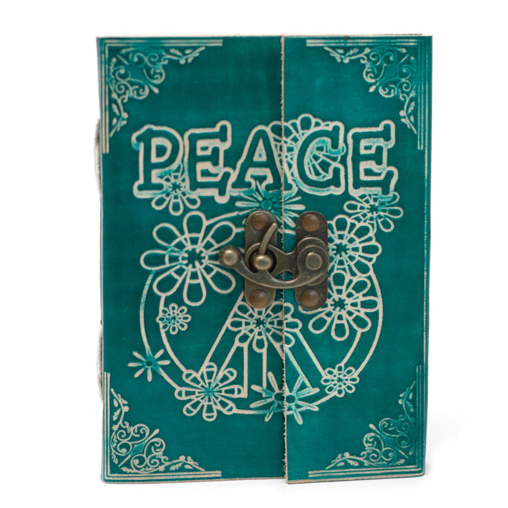 Peace Green Leather Notebook with Lock
