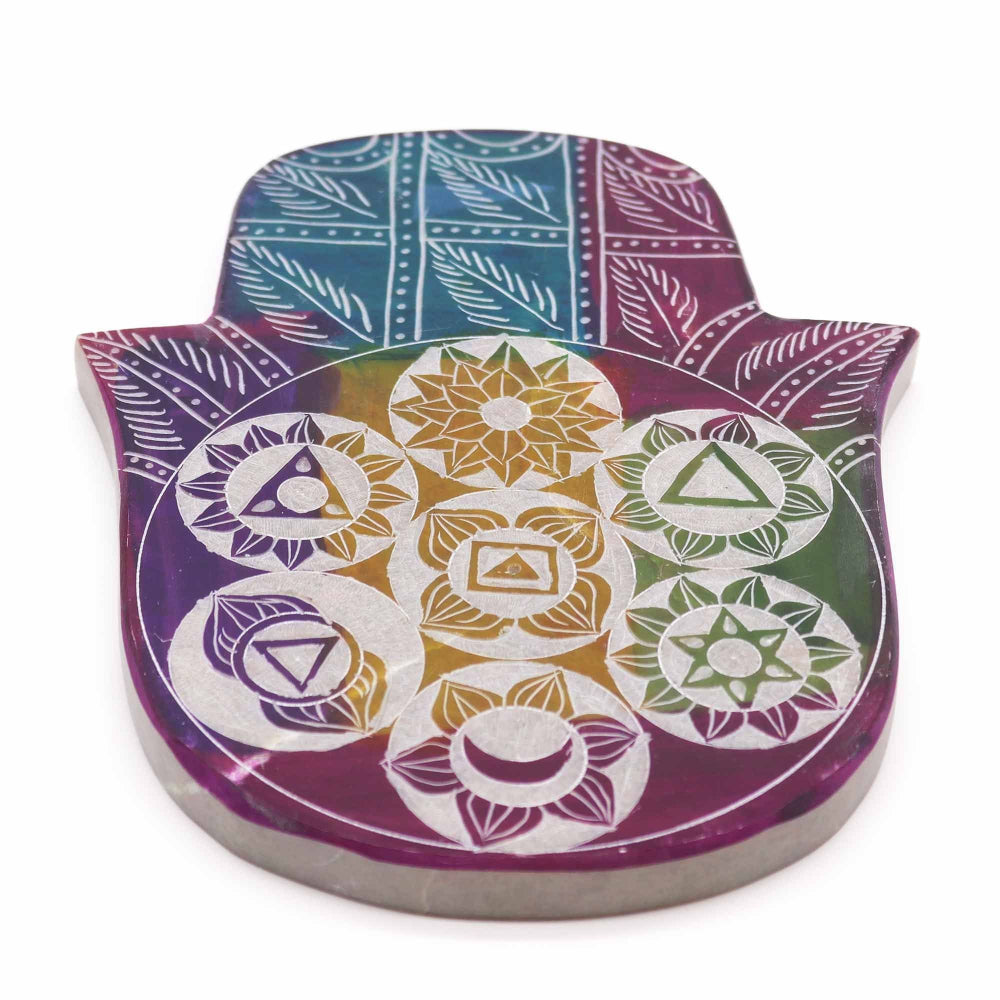 7 Chakra Soapstone Large Hamsa Incense Holder