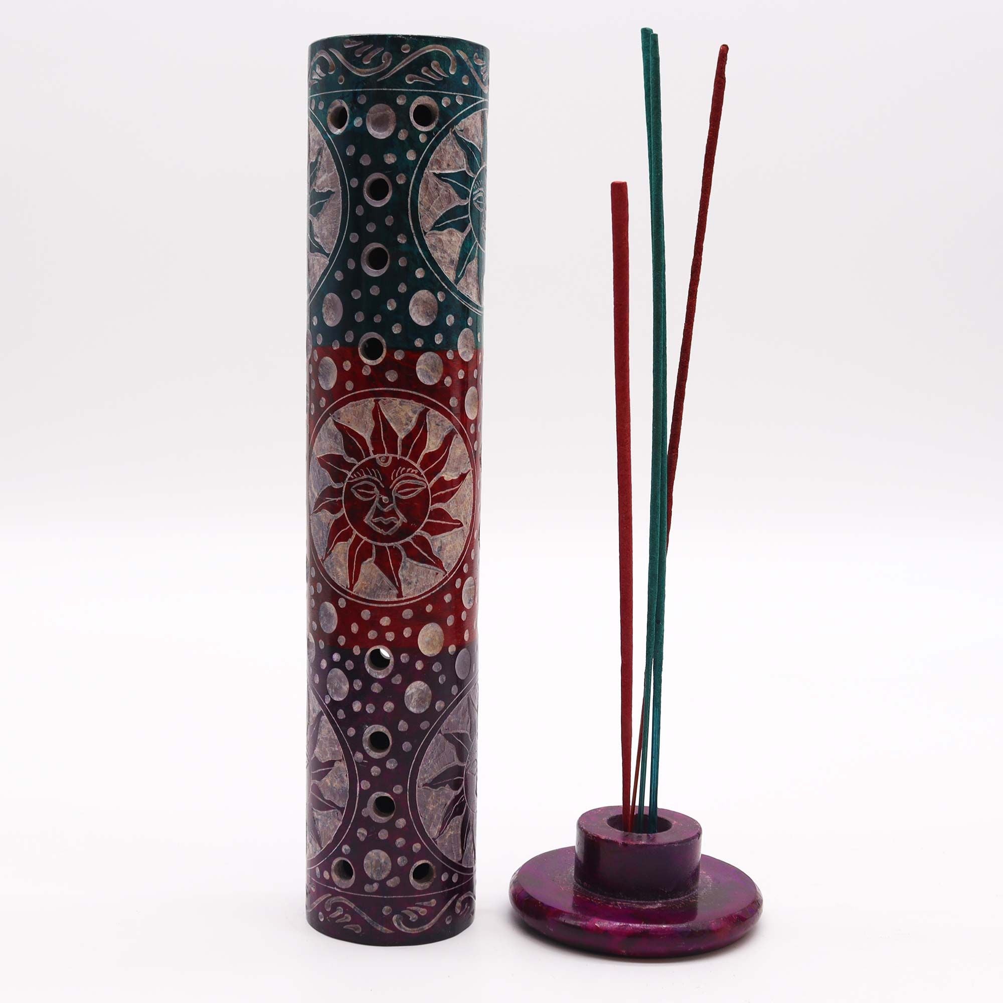 Suns Soapstone Round Tower Incense Holder