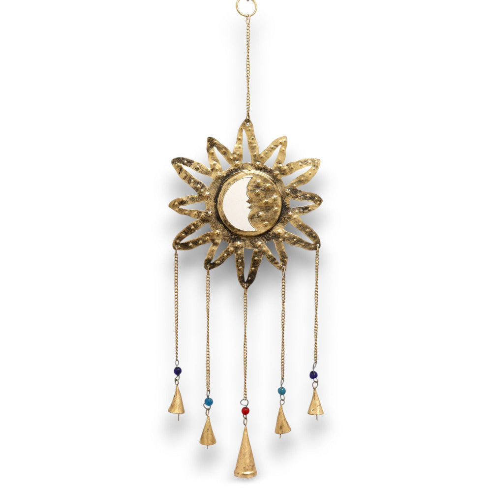 Sun & Moon Mirror Wind Chime with 5 Bells | 65cm