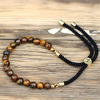 Tiger Eye 18K Gold Plated Gemstone Black String Bracelet