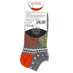 Packaged sock with colorful design on a white background